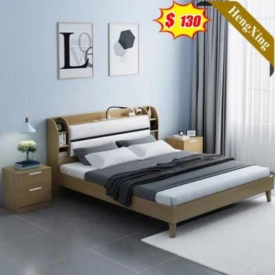 Nordic Unique Design High Quality Hotel Home Furniture Bedroom Wooden Storage Bed with Night Stand