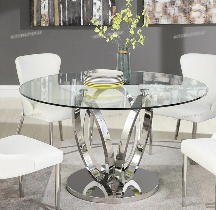 Clear Glass Top Round Dining Table with Chrome Legs Base