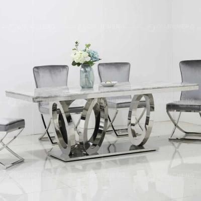 Luxurious Golden Stainless Steel Dining Set Restaurant Table with Marble