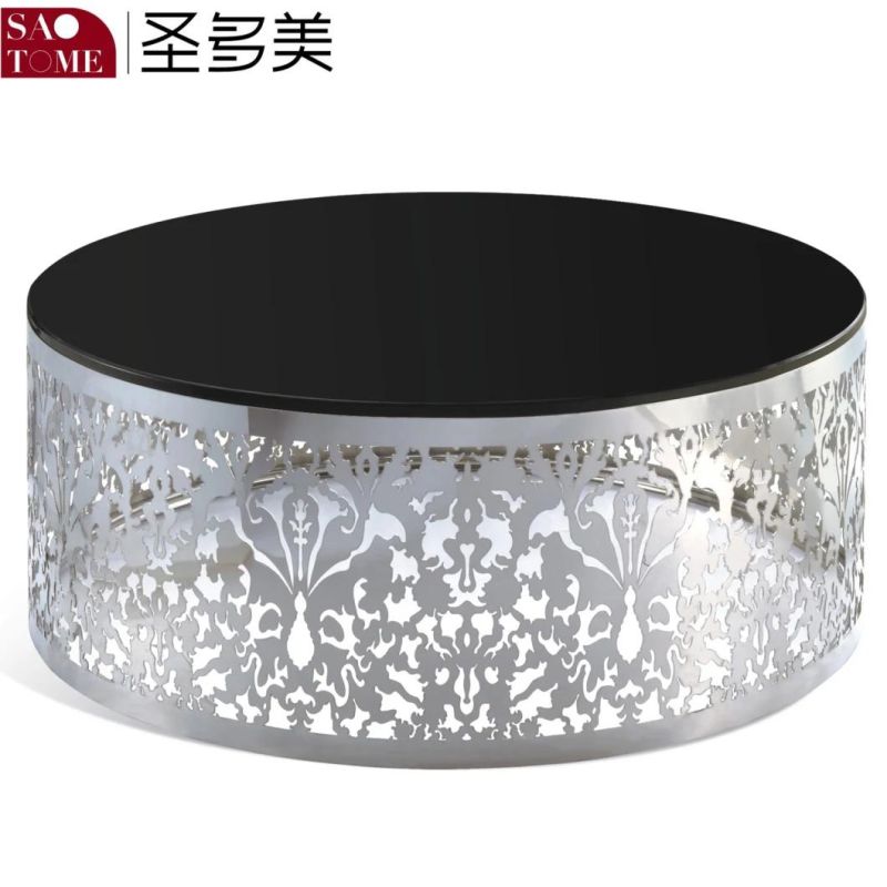 Hot Selling Household Black Metal Frame Glass Top Two-Layer Small Coffee Round Table