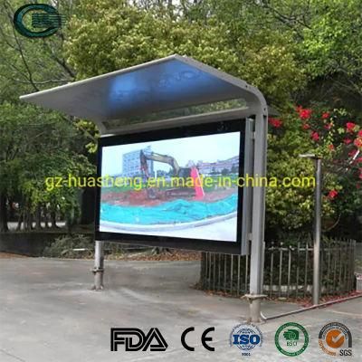 Huasheng Enclosed Bus Shelter China Steel Bus Stop Shelter Manufacturers Outdoor Bus Station Shelter with Advertising Digital Signage Kiosk