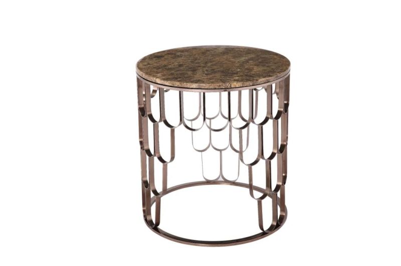 Side Table Glass Round Coffee Table Stainless Steel Modern Bedroom Bedside Table, Wrought Iron Frame Solid Support