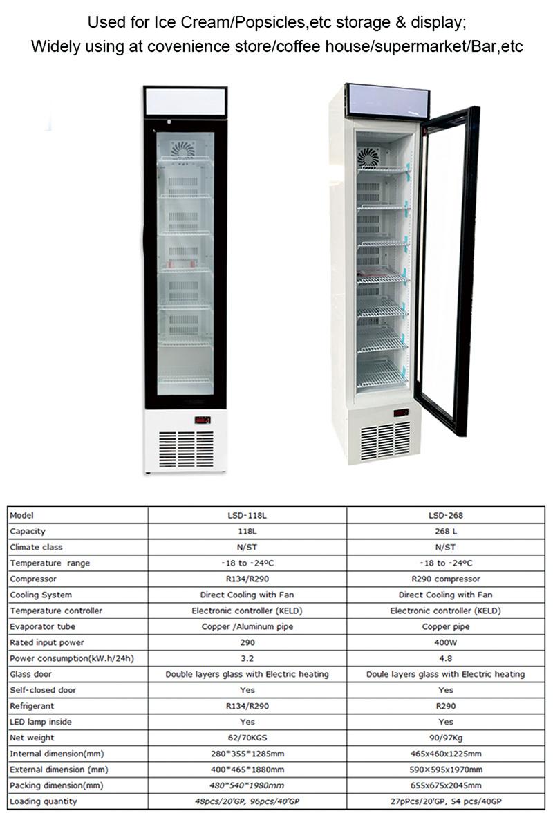 268L Commercial Single Glass Door Ice Cream Showcase Lsd-268