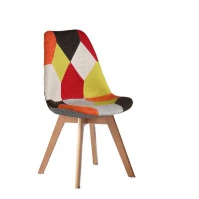 High-Quality Modern Simple Backrest Fabric Dining Chair Solid Wood Patchwork Chair