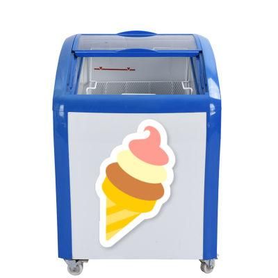 158L DC Freezer 5.6 Cu. FT Ice Cream Cube Display Solar Blue White Glass Door Upright Showcase