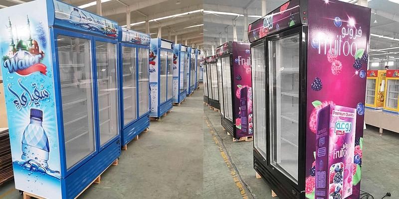 Commercial Double Doors Chiller Refrigerator Display Beverage Showcase for Supermarket