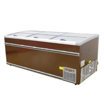 Supermarket Commercial Island Freezer Auto-Defrost Curve Glass Door Combine Plug in Island Deep Freezer Chest Fridge Showcase