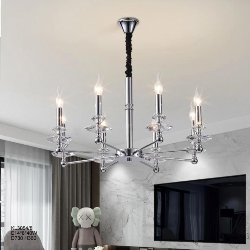 Vintage Style for Home Lighting Furniture Decorate Indoor Living Room Custom Colour Elegant Crystal Pendant Simple White Wrought Iron Chandelier Factory Supply