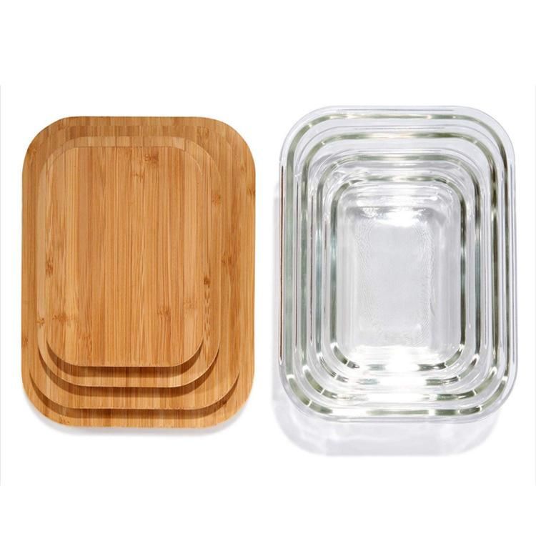 New Design Eco-Friendly High Borosilicate Glass Storage Food Container with Bamboo Wood Lid