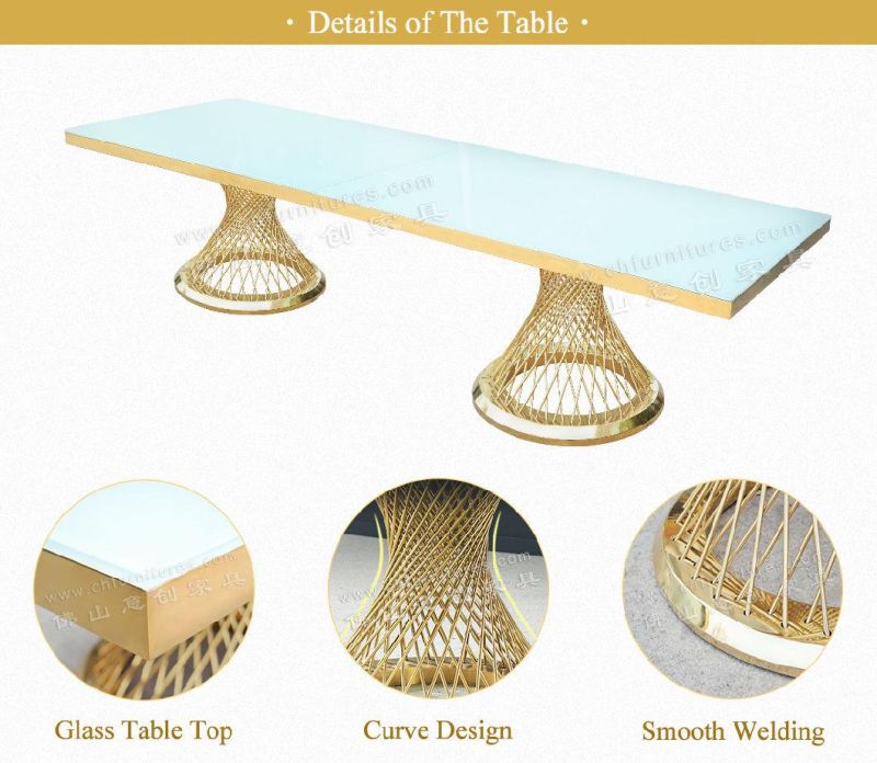 Light Luxury Personality Stainless Steel Glass Surface Long Square Wedding Table