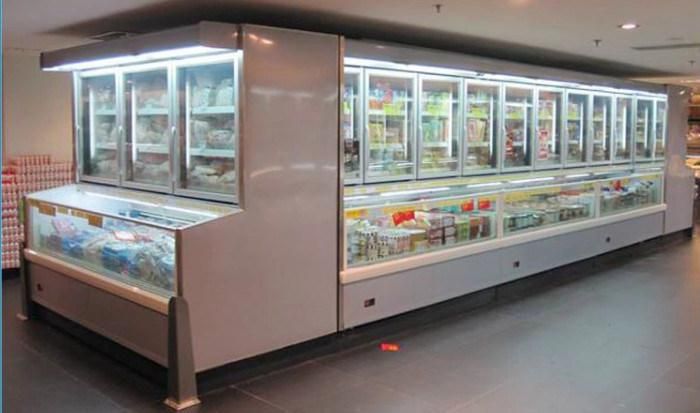 Glass Door Upright Display Freedom Combination Vertical Refrigerated Showcase for Milk