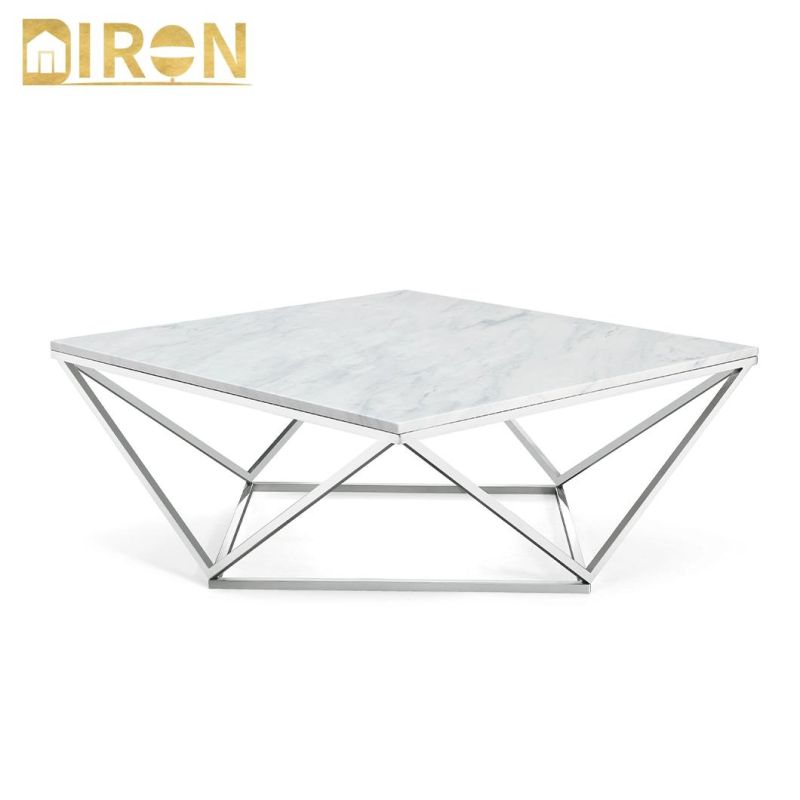 Home Hotel Living Room Stainless Steel Coffee Table Sets Furniture Marble Glass Tea Table