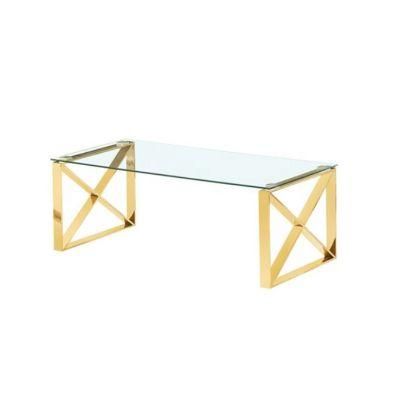 Luxury Design Home Furniture Glass Golden Stainless Steel Dining Table for Outdoor