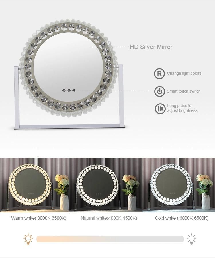 New Fashion Round Shape Desktop Crystal Makeup Mirror