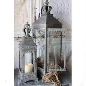 Crown Top Lace Retro Vintage Gray Metal Glass Set Two Candle Holder