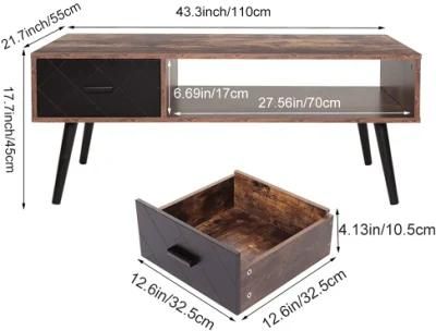 Retro Tea Table Center Table Storage Wooden Modern Coffee Table for Living Room with Drawer
