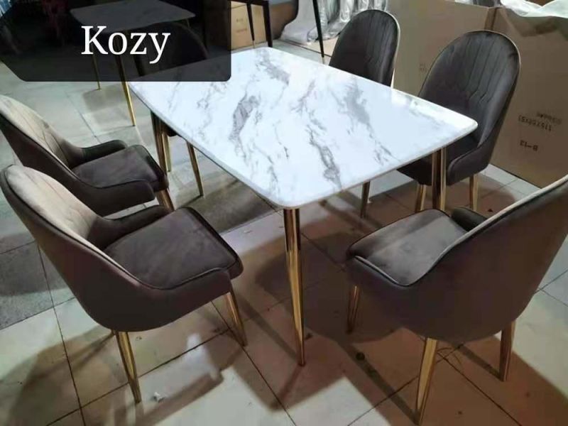 Marble Top Material Glass Dining Room Table Set 6 Chairs