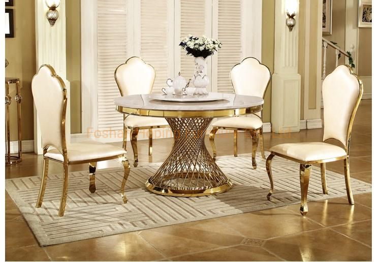 Modern Restaurant Table Luxury 201 Steel Frame White Marble Top Dining Table for Living Room