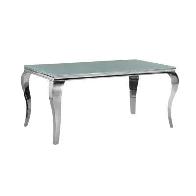 Metal Restaurant Dining Furniture Marble Glass Top Rectangle Table