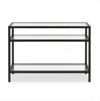 High Quality Selling Black Iron Metal Three Shelve Console Table with Tempered Glass Shelves