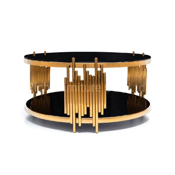 Living Room Furniture Black Tempered Glass Top with Golden Metal Base Coffee Table