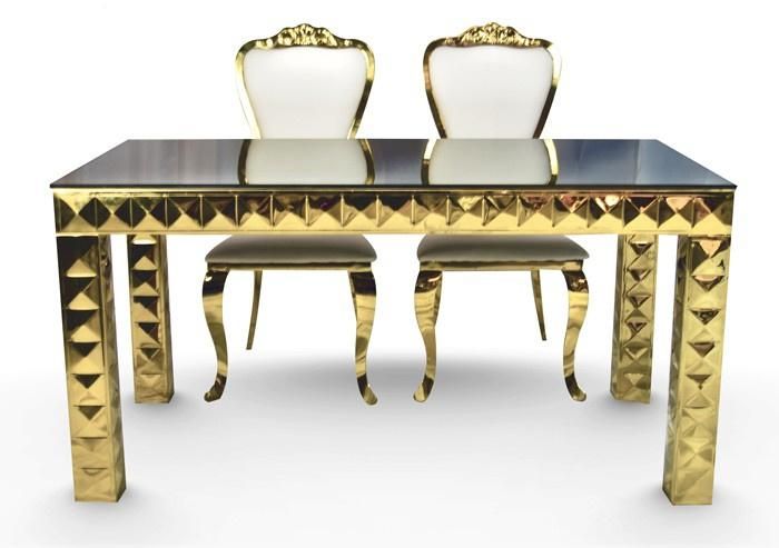 Wedding Decoration Mirrored Glass Top Dining Table of Gold Leg