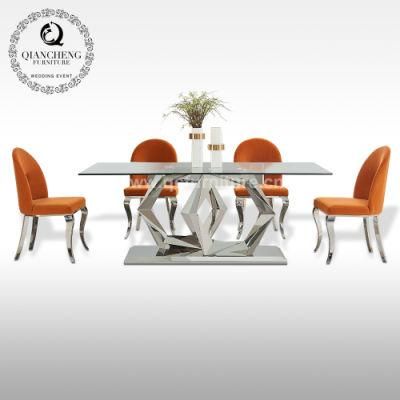 Modern Furniture Stainless Steel Marble Glass Dining Table Set