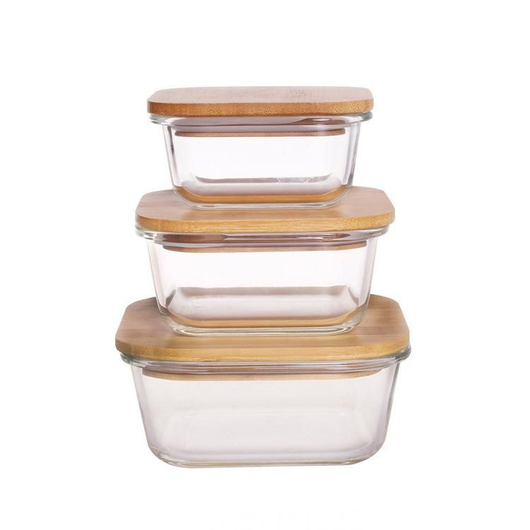 New Design Eco-Friendly High Borosilicate Glass Storage Food Container with Bamboo Wood Lid