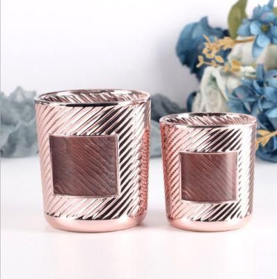 Home Decoration Gift Glassware Rose Gold Color Electroplated Candle Jar Candle Holder