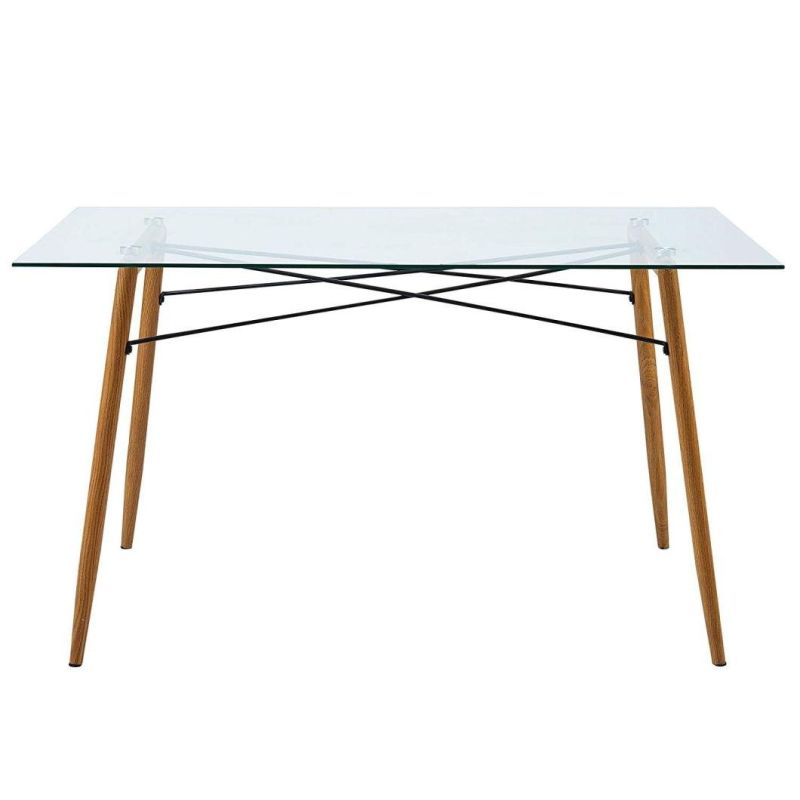 Chinese Modern Dining Room Furniture Rectangular Glass Top Dining Table with Metal Legs