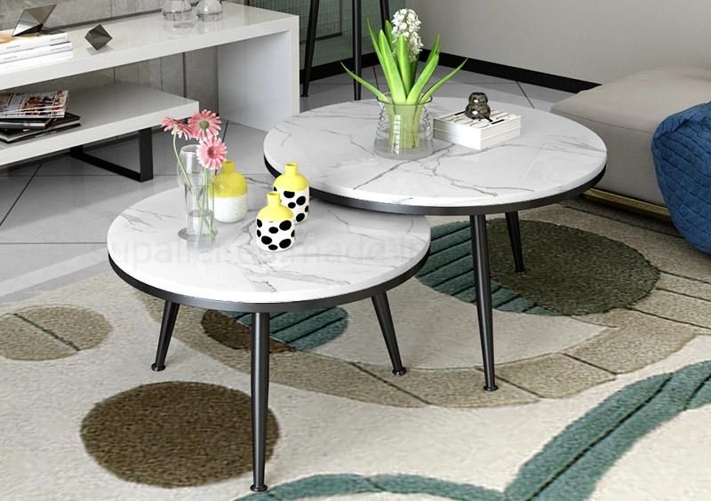 Modern Style White and Black Round Marble Coffee Table