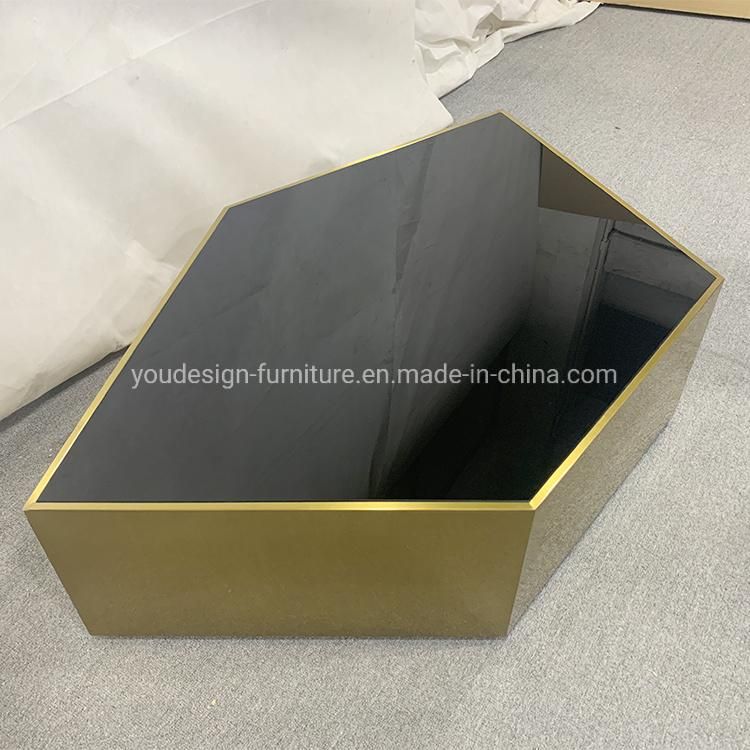 Modern Living Room Multifunction Side Stainless Steel Glass Coffee Table Polygon Gold Glass Side Coffee Table Furniture