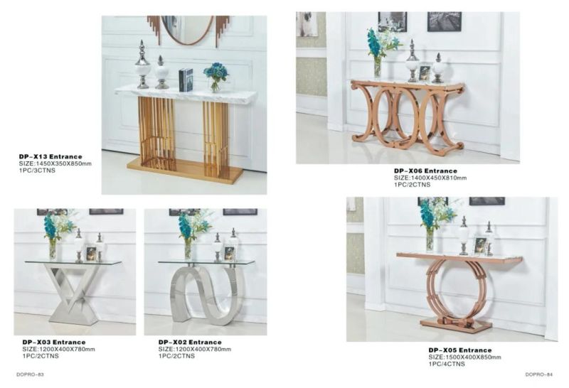 Hot Sale Stainless Steel S Shape Base Post Console Table with Glass Top