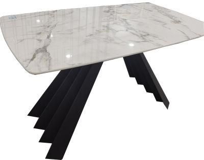 China Wholesale Hotel Dining Room Home Living Room Furniture Marble Top Metal Steel Dining Table