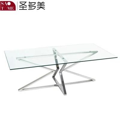 New Stainless Steel Base Rectangular Transparent Coffee Table