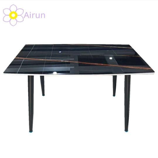 Modern Dining Room Furniture Rectangular Glass Marble Top Dining Table with Metal Legs