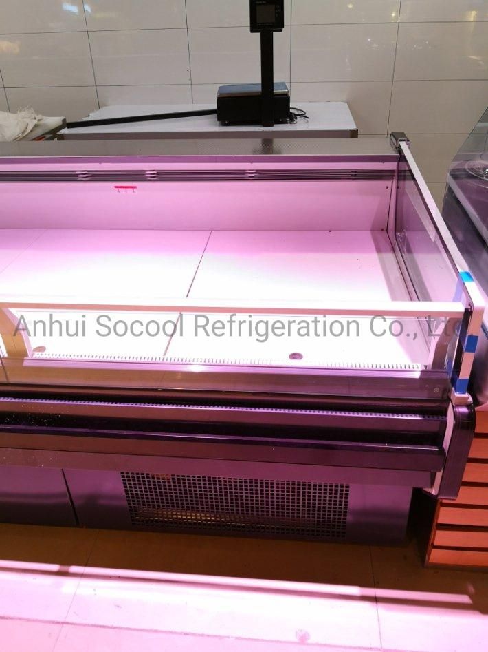 Fan Cooling Butchery Showcase for Supermarket with Transparent Glass Endpanels for Sausages