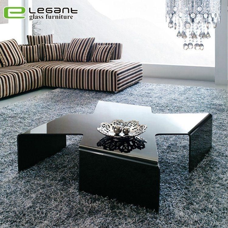 Modern Black Color Four Legs Glass Center Coffee Table