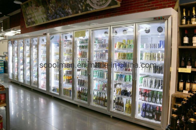 Commercial Supermarket Vertical Beverage Cooler Cold Drink Fridge Double Glass Door Showcase Display Refrigerator