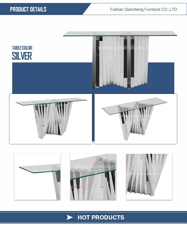 Tempered Glass Console Table with Stainless Steel Base