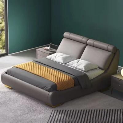 Hot Sale Italian Big Size Double Bed with Storage Modern Leather High Quality Queen Size and King Size Grey Leather Double Bed