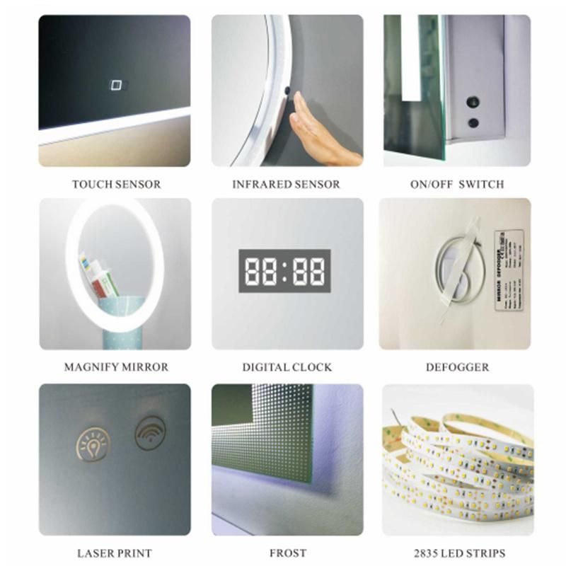 Hotel Bathroom Anti Fog IP 44 Waterproof 3000K-6000K High Lumen LED Lighted Bathroom Mirror with Touch Button