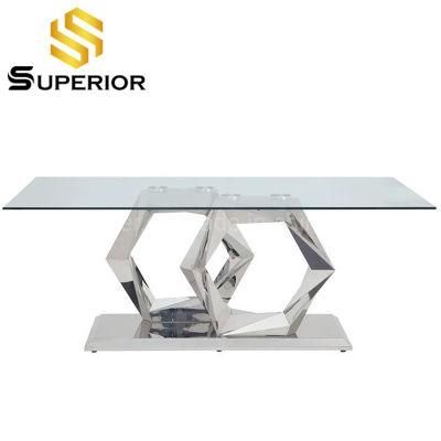 Home Furniture Set Latest Design Metal Stand Glass Dining Table