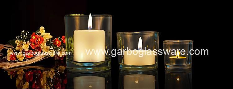 Wholesale 3 Inch Round Shape Clear Glass Candle Holder with Different Design Decal (GB2238-4)