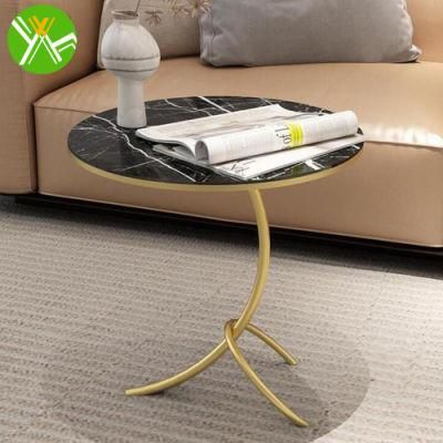 Yuhai Hot Sale Modern Minimalist Nordic Cheap Design Coffee Sofa Side Table with Gold Color Marble Top for Living Room Furniture