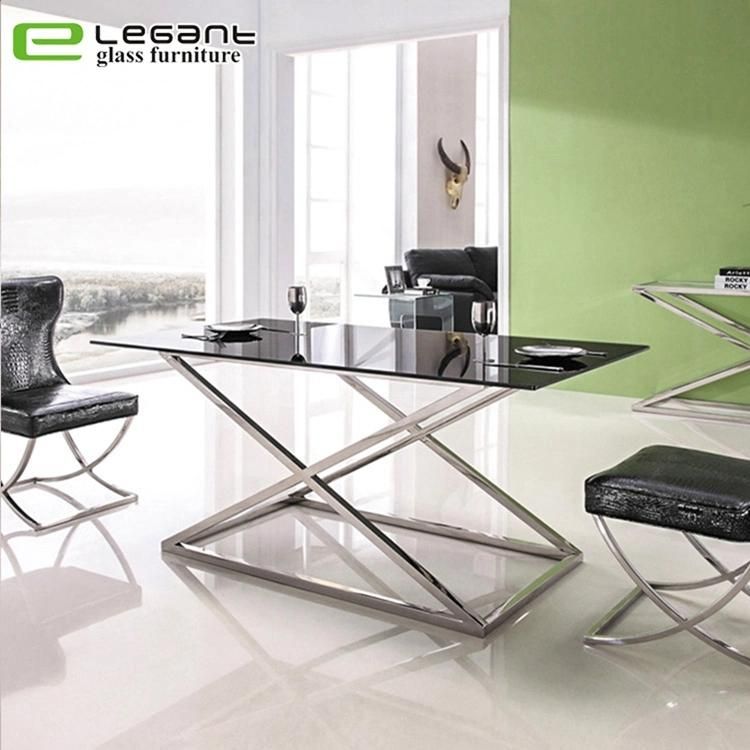 Modern Extension Black Painting Tempered Glass Dining Table