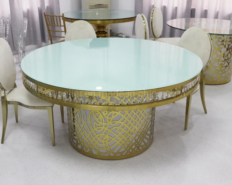 Wedding Furniture Gold Stainless Steel Carved Base Event Dinner Table