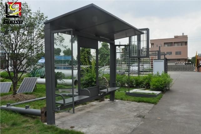 Glass Door Indoor Waiting Shelter Solar Panel Advertising Bus Shelter