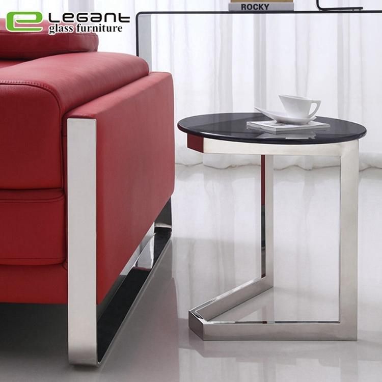 Hotel Stainless Steel End Table / Tempered Glass Top Side Tea Table