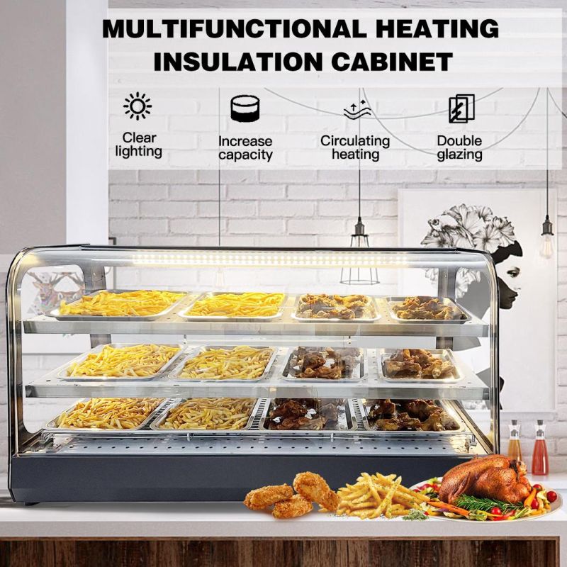China CE Approved Wholesale Price Hot Sale Commercial Convenience Multifunction Curved Glass Warming Showcase for Restaurant, Buffet, Fast Food Shop